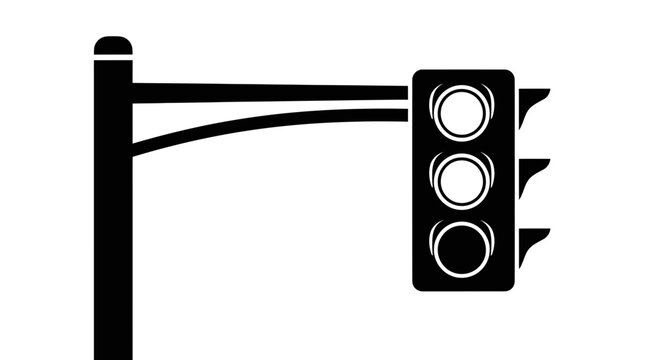 Black Traffic Light Signal Silhouette on Pole Vector Illustration Isolated on White Background