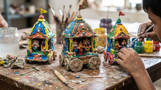 Child&rsquo;s Handmade Clay Model of Jagannath Rath Yatra