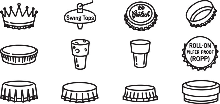 Set of cosmetic containers and bottles with different caps icons vector Vector