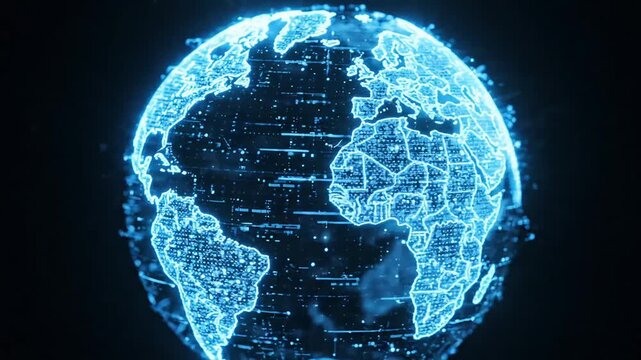 Glowing digital earth globe network technology abstract