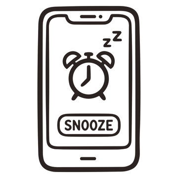 Hand drawn phone alarm snooze doodle icon morning wakeup sleep mobile clock illustration isolated