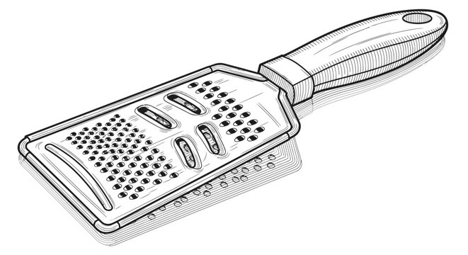 Detailed illustration of a grater on white surface with drop shadow