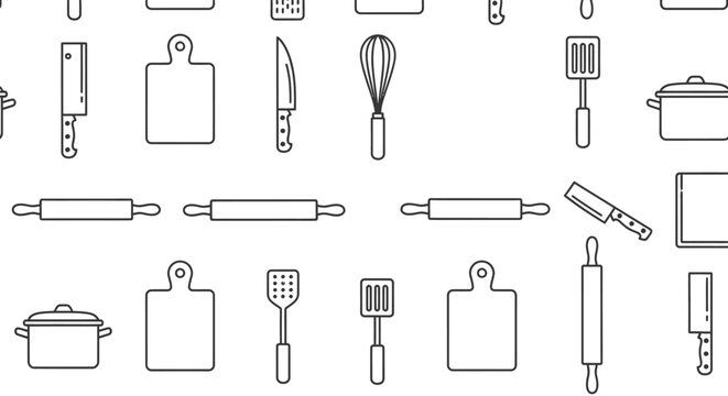 Kitchen utensil pattern seamless background of cooking tools