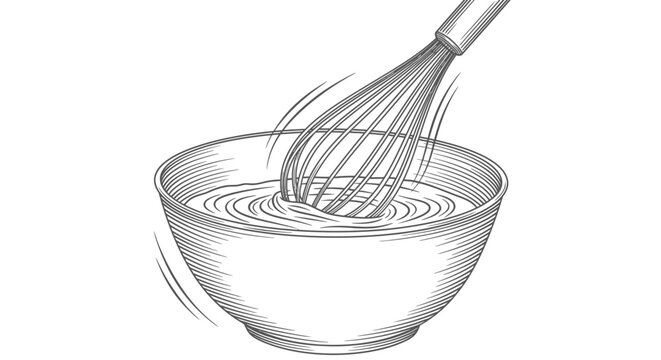 Mixing ingredients with whisk in bowl cooking illustration for recipes