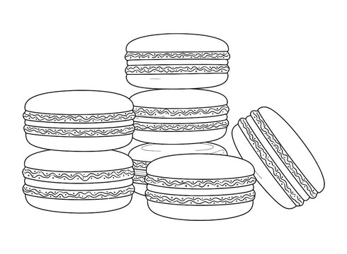 Macaron stack line art illustration french pastry dessert sketch for packaging and design