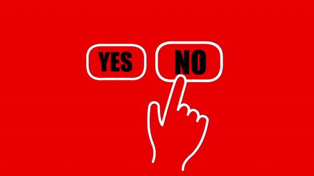 Yes No Selection Buttons with Hand Pointer on Red Background 2D Animation