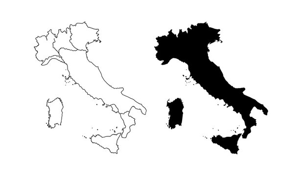 Italy map outlines a black and white artistic representation of the italian peninsula