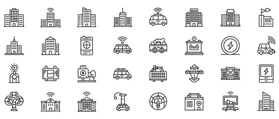 Collection of minimalist black and white building and structure icons © MdAtiqur