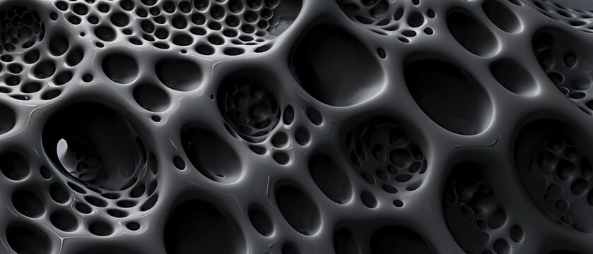 Microscopic view of a porous, sponge-like biological structure under high magnification