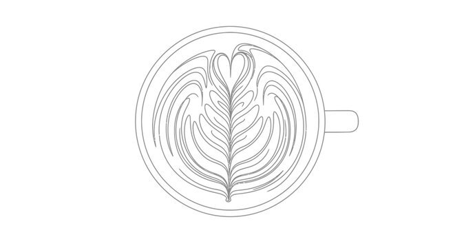 Artistic coffee cup with heart shaped latte art design on white background
