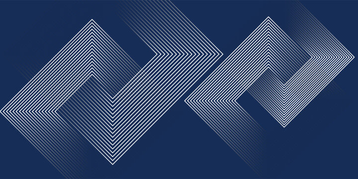 Abstract geometric background with white nested chevron lines on a navy blue backdrop. Modern minimalist vector illustration for technology, business, or corporate design covers.