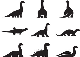 Minimalist Black Silhouette Collection of Brachiosaurus and Diplodocus Sauropod Dinosaurs for Creative Graphic Design, Educational Projects, Logo Branding, and Vector Icons Set. © Sadek