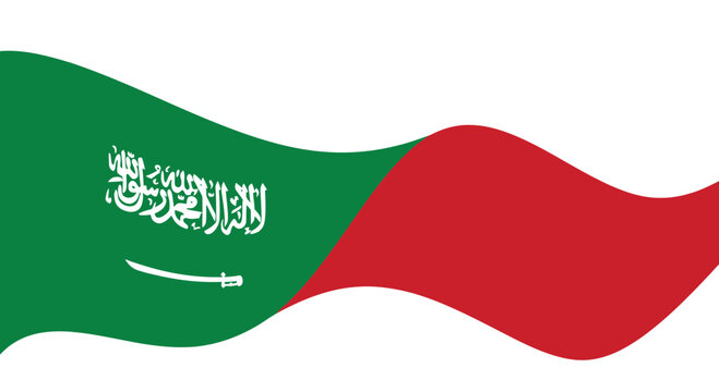 Waving Saudi Arabia Flag - Green and Red Abstract Design