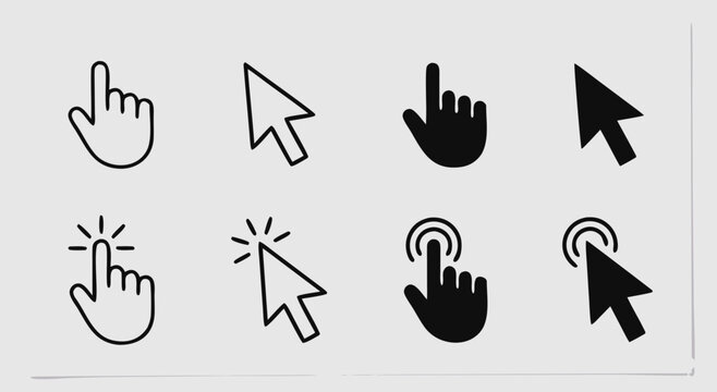 Hand cursor icons pointing clicking selecting isolated transparent background
