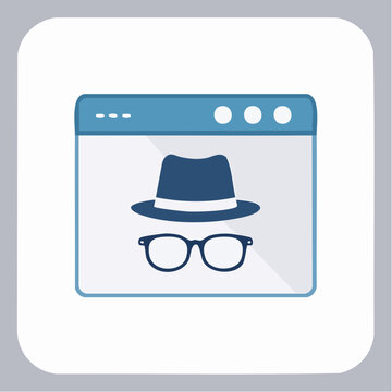 Incognito Mode Icon: Hat and Glasses on Browser Window