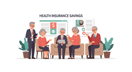Naklejka premium Seniors discussing health insurance savings and financial planning