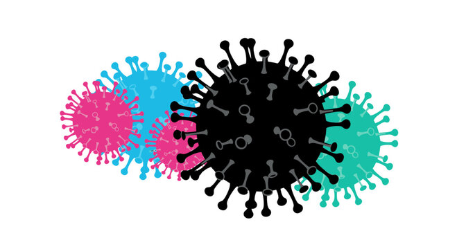 Colorful stylized virus cells on white background