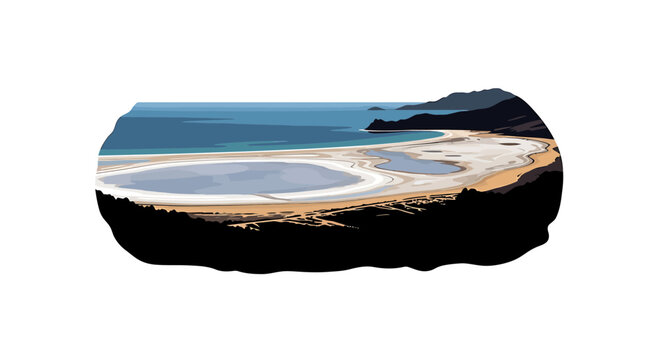 Scenic coastal beach landscape with salt pans and ocean view