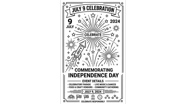 Vintage style July 9 Independence Day celebration flyer design.