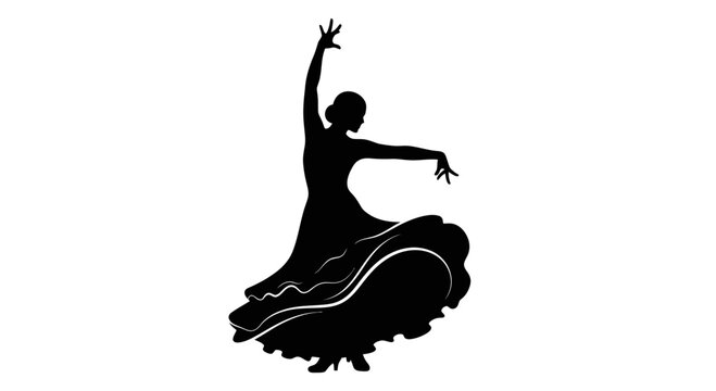 Flamenco Dancer Silhouette - Elegant Woman Dancing in Flowing Dress