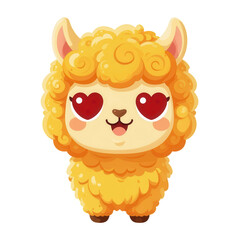 Obraz premium Cute Yellow Alpaca with Heart Eyes Cartoon Illustration Isolated on Transparent Background