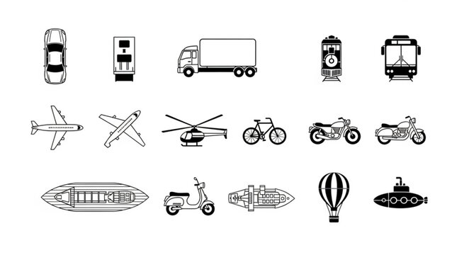 Collection of diverse transportation vehicles and modes of travel.