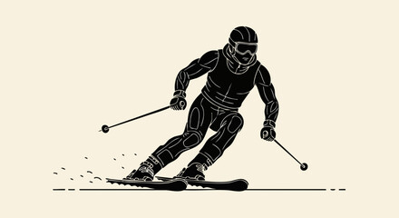 Obraz premium Professional Alpine Skier Descending Down Snowy Slope Vector