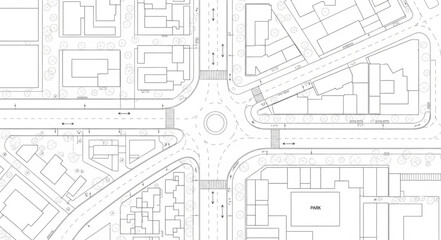 Detailed Architectural Blueprint of a City Intersection. © Adi