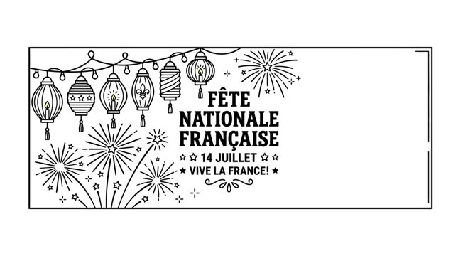 French National Day Fete Nationale Francaise hand drawn illustration.