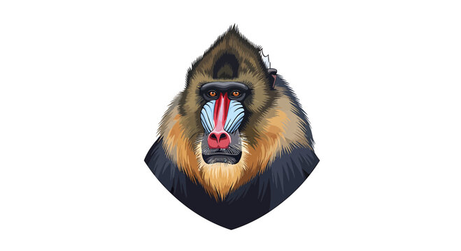 Detailed mandrill primate portrait with vibrant blue and red snout