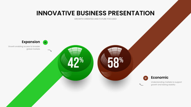 Corporate Development 2 Option Infographic Slideshow Layout. Elegant Introduction Slide Design Vector Illustration. Digital Launch Two Element Chart Frame Template.