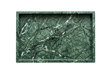 Fototapeta premium Rectangular dark green marble tray with white veins