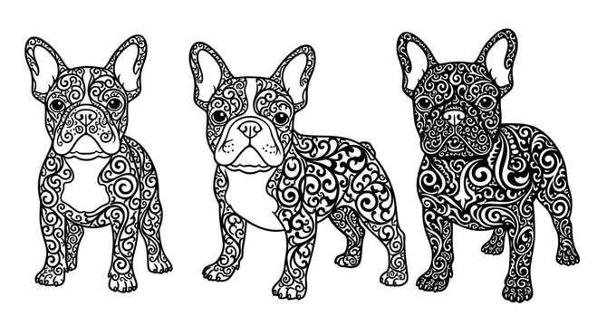 Ornate French Bulldog Set with Intricate Swirl Patterns