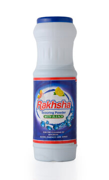 April 27, 2026, Tbilisi, Georgia Rakhsha Cleaning Powder with Bleach 500g Container Isolated on White Background