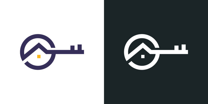 A clean, modern logo design featuring a key whose head cleverly forms a minimalist house with a small window, symbolizing real estate, property, and home security.