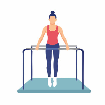 Woman exercising on parallel bars