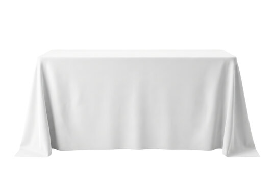 Long white tablecloth draped over rectangular table