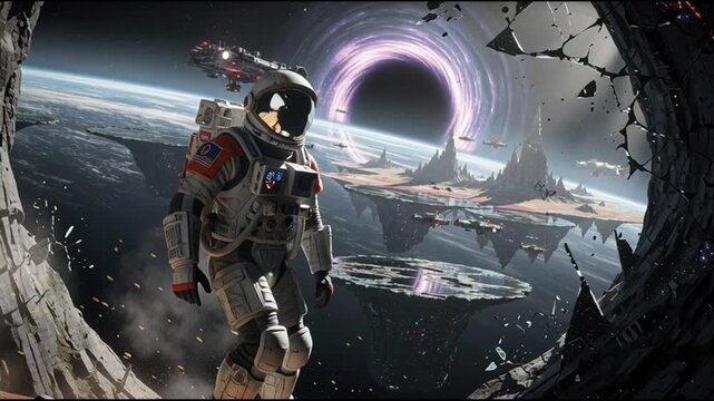 Astronaut exploring an alien planet inspired by interstellar movie