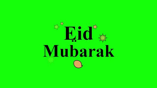 Animated Eid Mubarak Greeting with Festive Stars on Green Screen Background