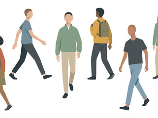 Fototapeta premium Diverse People Walking Together Flat Style Illustration