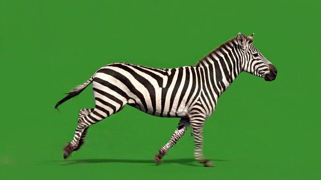 Zebra walking, black and white stripes, green screen background, animal footage, wildlife video ai 4k Video