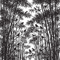 Obraz premium Birds perched on bamboo branches,Generative Ai