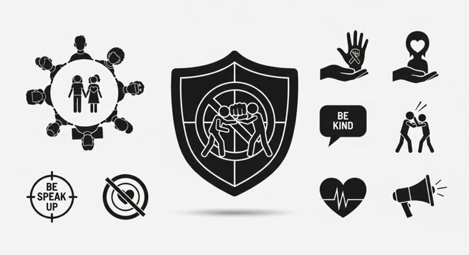 Collection of Icons Representing Social Issues and Support Systems.