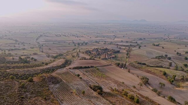Aerial drone flying over ex hacienda caxcantla ruins in mexico