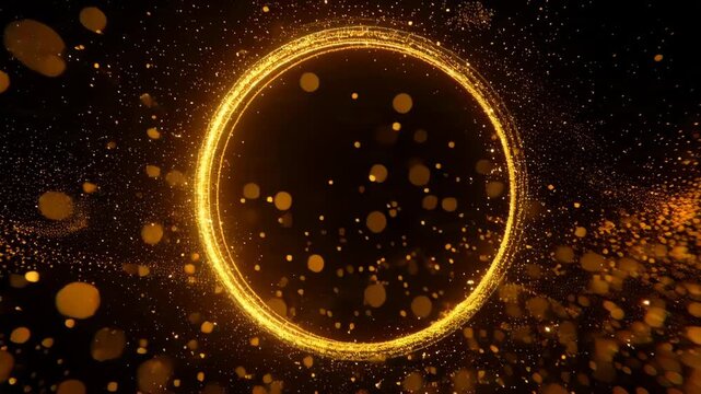 Golden Glowing Circular Frame with Floating Particles for Spiritual Video