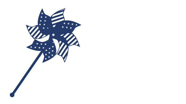 Decorative patriotic blue and white pinwheel toy isolated on white background.