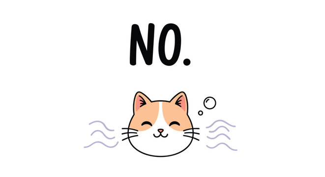 Grumpy cat face with the word no and a speech bubble, perfect for humorous social media posts or expressive reaction stickers for chat.