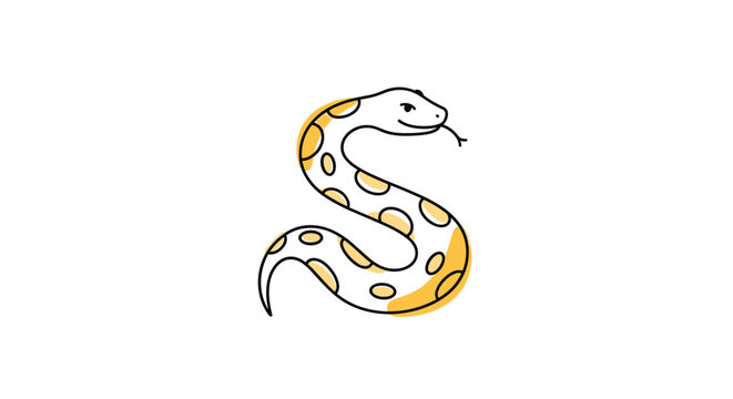 Playful yellow and white spotted snake slithering in an S shape in a simple and clean hand drawn cartoon illustration style for kids.