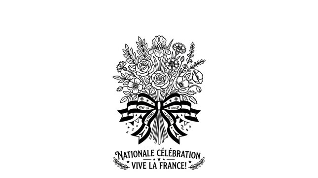 French National Day Celebration Bouquet Hand Drawn Illustration.