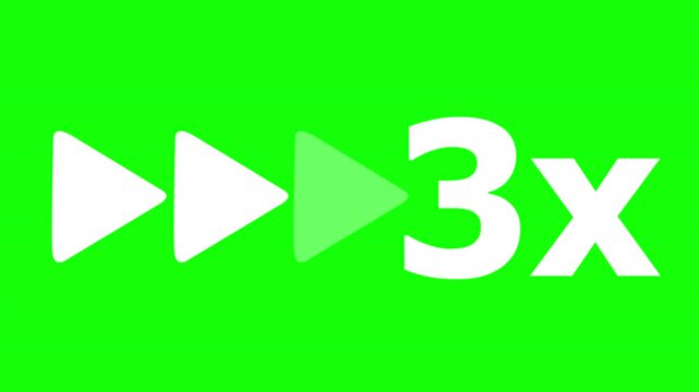 3X Speed Play Button Animation on Green Screen Background